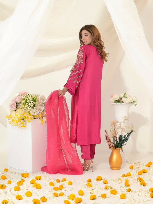 Ruby's Couture Gul-Bahar Silk Embroidered Stitched 3-Piece Suit-Gurleen