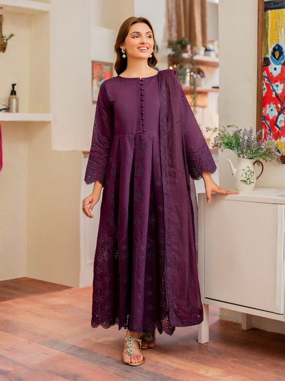 Panache Apparel Daily Essentials RTW Cambric Katan Embroidered Stitched 3-Piece Suit-Flux