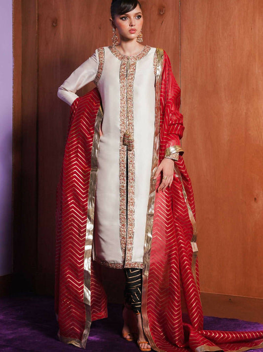 Ivory Hussain Rehar BASIC NOT BASIC IV Raw Silk Embroidered Stitched 3-Piece Suit-Calla