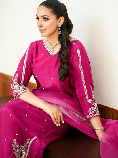 Allure By IH Fashion Calling Raw Silk Embellished Stitched 3-Piece Suit-Paisley