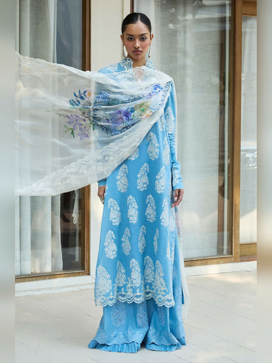 Blue and White Zara Shahjahan Luxury Lawn Embroidered Unstitched 3-Piece Suit-Rai-6B