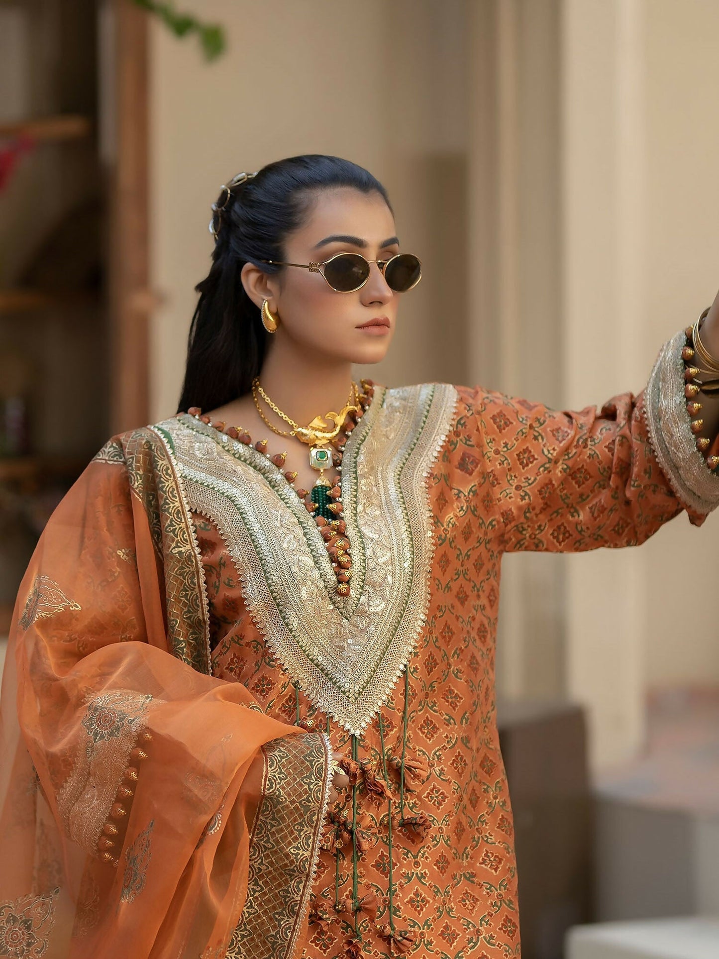 Shiza Hassan Chap Tilak Formals Pure Tusser Silk Embroidered Stitched 2-Piece Suit-Heirloom