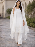 White HEM Cotton Embroidered Stitched 3-Piece Suit-Dya
