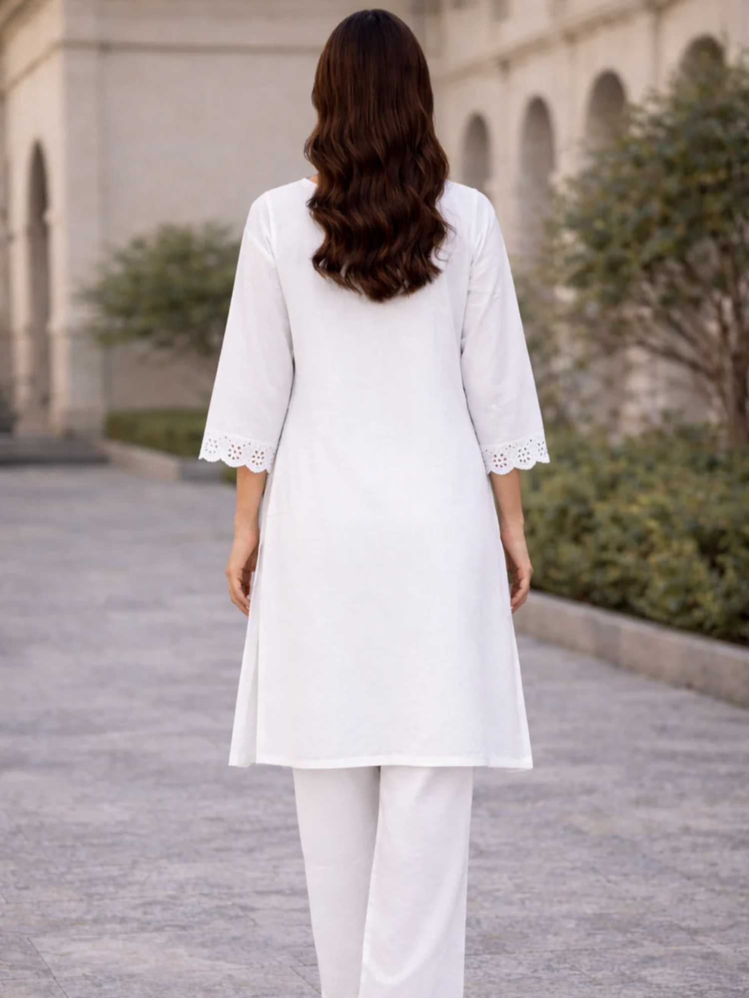 White HEM Cotton Embroidered Stitched 3-Piece Suit-Dya