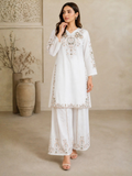 White HEM Cotton Embroidered Stitched 3-Piece Suit-Ayzal White