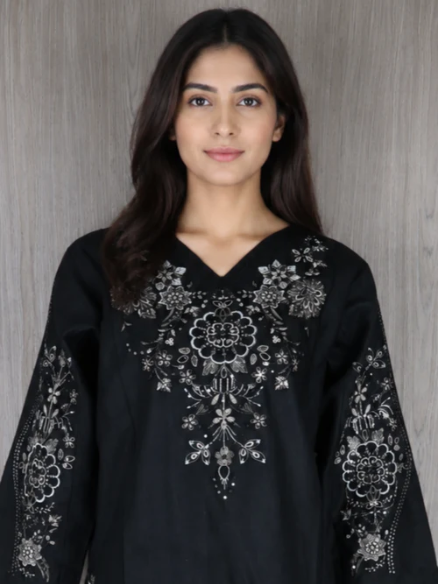 Black HEM Cotton Embroidered Stitched 3-Piece Suit-Ayzal Black
