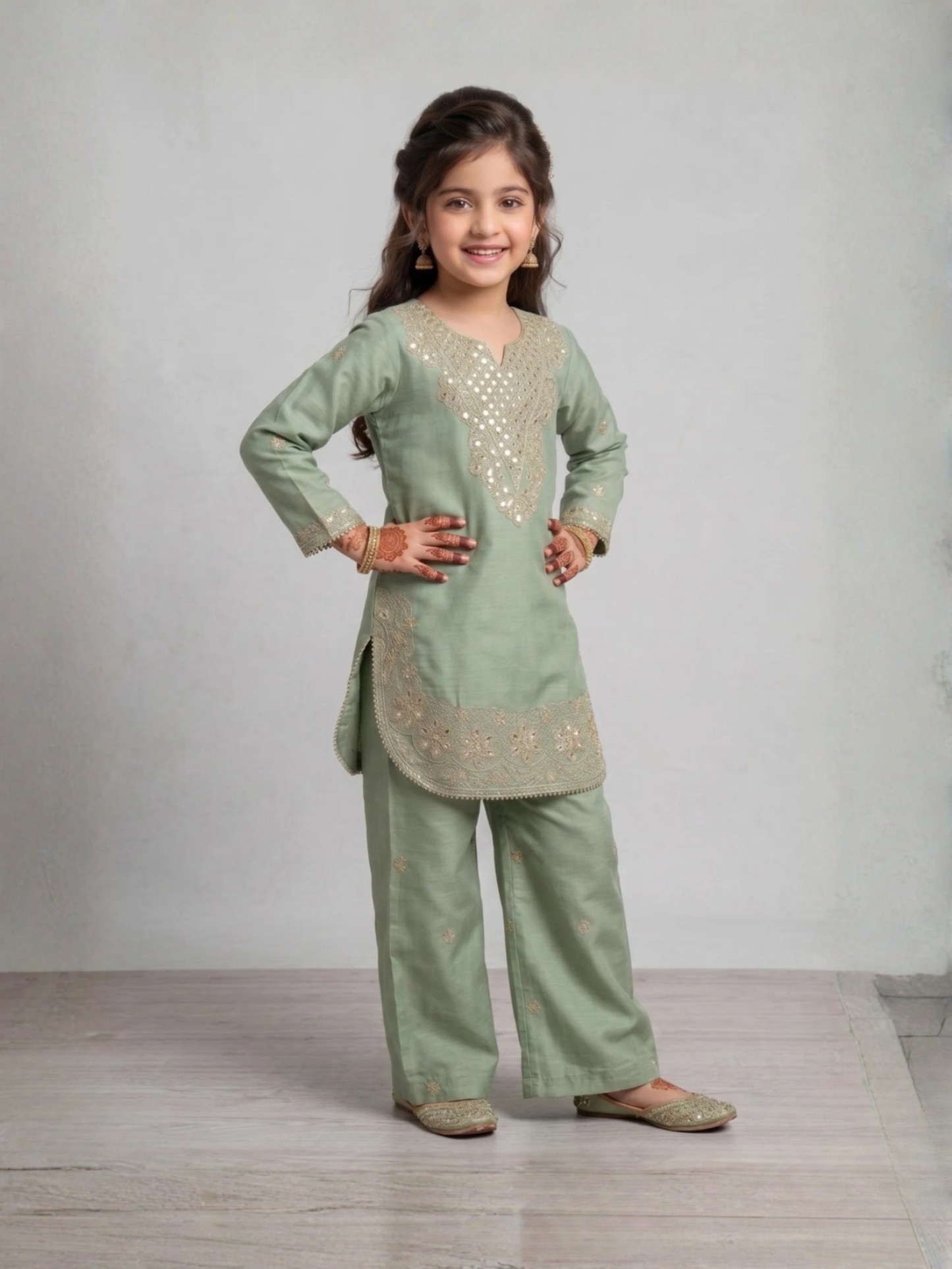Green Lumira Cotton Embroidered Stitched 2-Piece Suit-Green