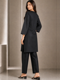Black HEM Cotton Embroidered Stitched 3-Piece Suit-Black ChikanKari