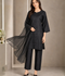 HEM Cotton Embroidered Stitched 3-Piece Suit-Black Chikankari