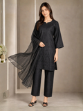 Black HEM Cotton Embroidered Stitched 3-Piece Suit-Black ChikanKari