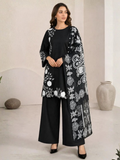 Black HEM Cotton Embroidered Stitched 3-Piece Suit-Loria