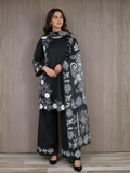 Black HEM Cotton Embroidered Stitched 3-Piece Suit-Loria