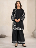 Black HEM Cotton Embroidered Stitched 3-Piece Suit-Loria