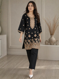 Black HEM Cotton Embroidered Stitched 3-Piece Suit-Zimal