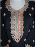 Black HEM Cotton Embroidered Stitched 3-Piece Suit-Zimal