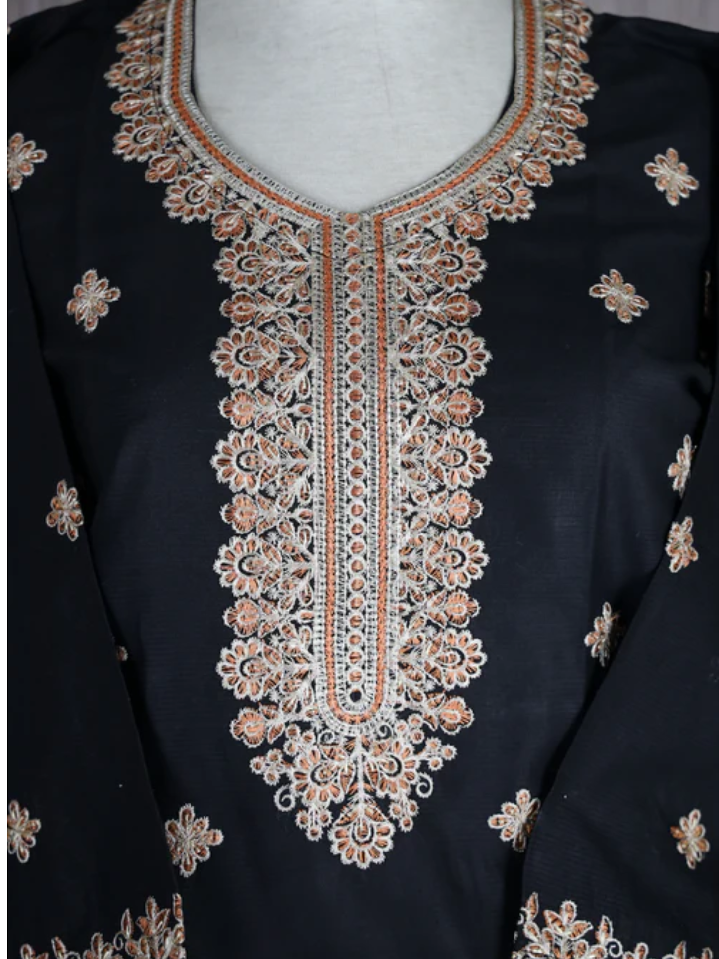 Black HEM Cotton Embroidered Stitched 3-Piece Suit-Zimal