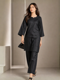 Black HEM Cotton Embroidered Stitched 3-Piece Suit-Black ChikanKari