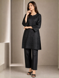 Black HEM Cotton Embroidered Stitched 3-Piece Suit-Black ChikanKari