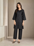 Black HEM Cotton Embroidered Stitched 3-Piece Suit-Black ChikanKari