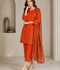 HEM Cotton Embroidered Stitched 3-Piece Suit-Orange Chikankari