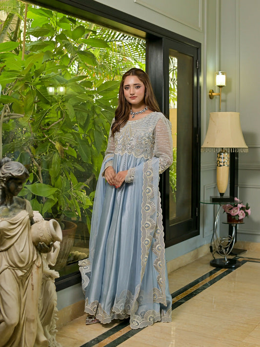 Farooq Hameed Studio Glass Silk Embroidered Stitched 3-Piece Suit-Izzah