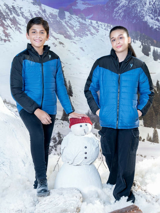 Black and Blue Velvour Puffer Jacket-VJ28-A