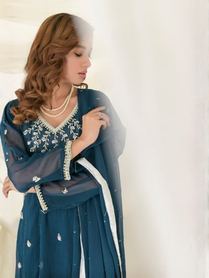 Ruby's Couture Gul-Bahar Chiffon Embroidered Stitched 3-Piece Suit-Kayseria