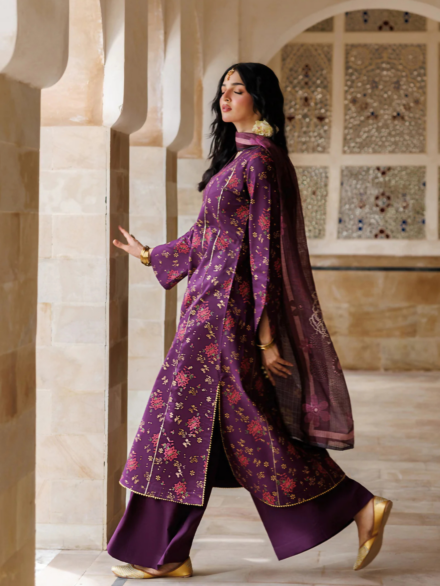 Purple Panache Apparel Noor Mahal Cotton Printed Stitched Suit-Liyana