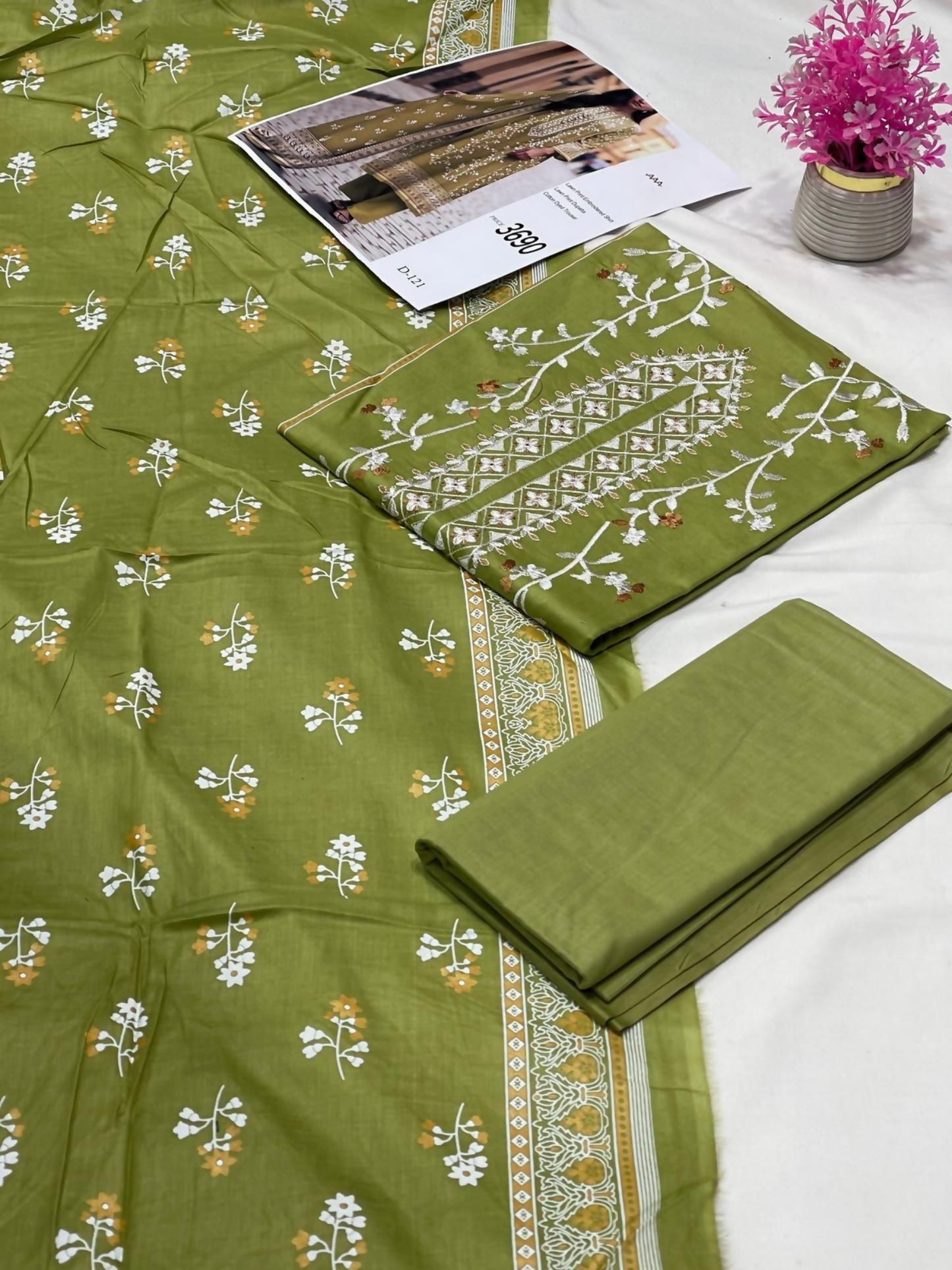 Bin Rehman Lawn Embroidered Unstitched 3-Piece Suit-D-121