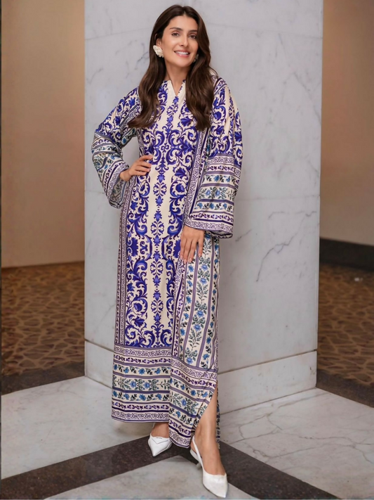 Libas-e-Khas Poly Grip Printed Kaftan Set