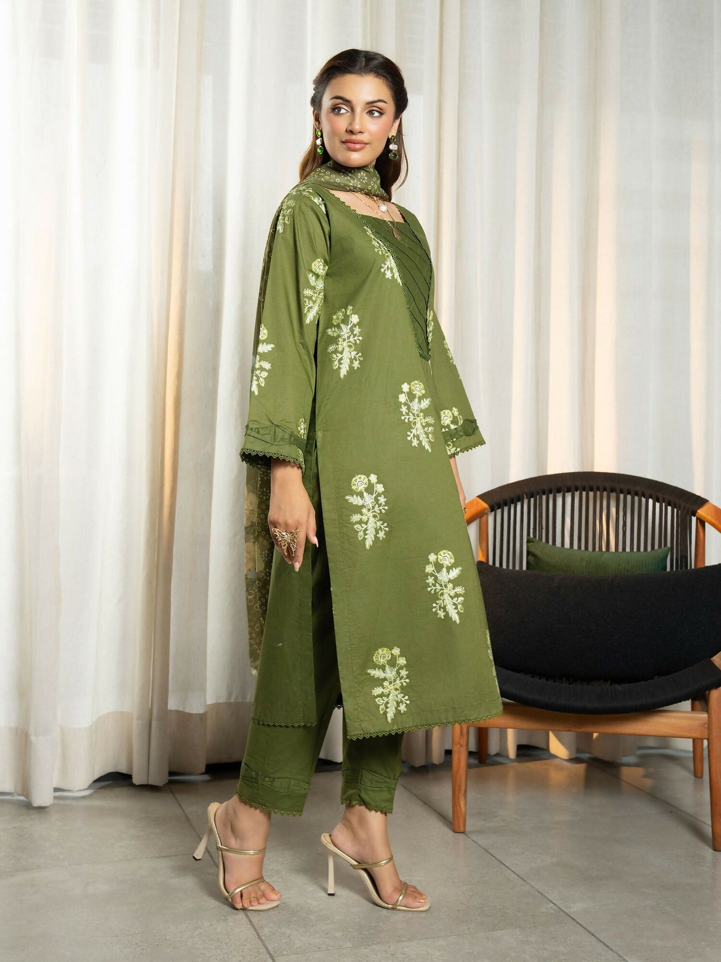 Panache Apparel Solid Story Cotton Lawn Embroidered Stitched Suit-Nerina