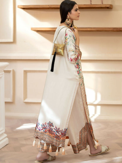 Shiza Hassan Miha Luxury Pret Satin Silk Embellished 3-Piece Suit-Petunias