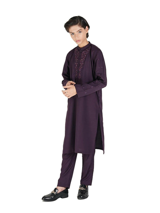 Dark Purple Velvour Boys Shalwar Kameez-VB175-D