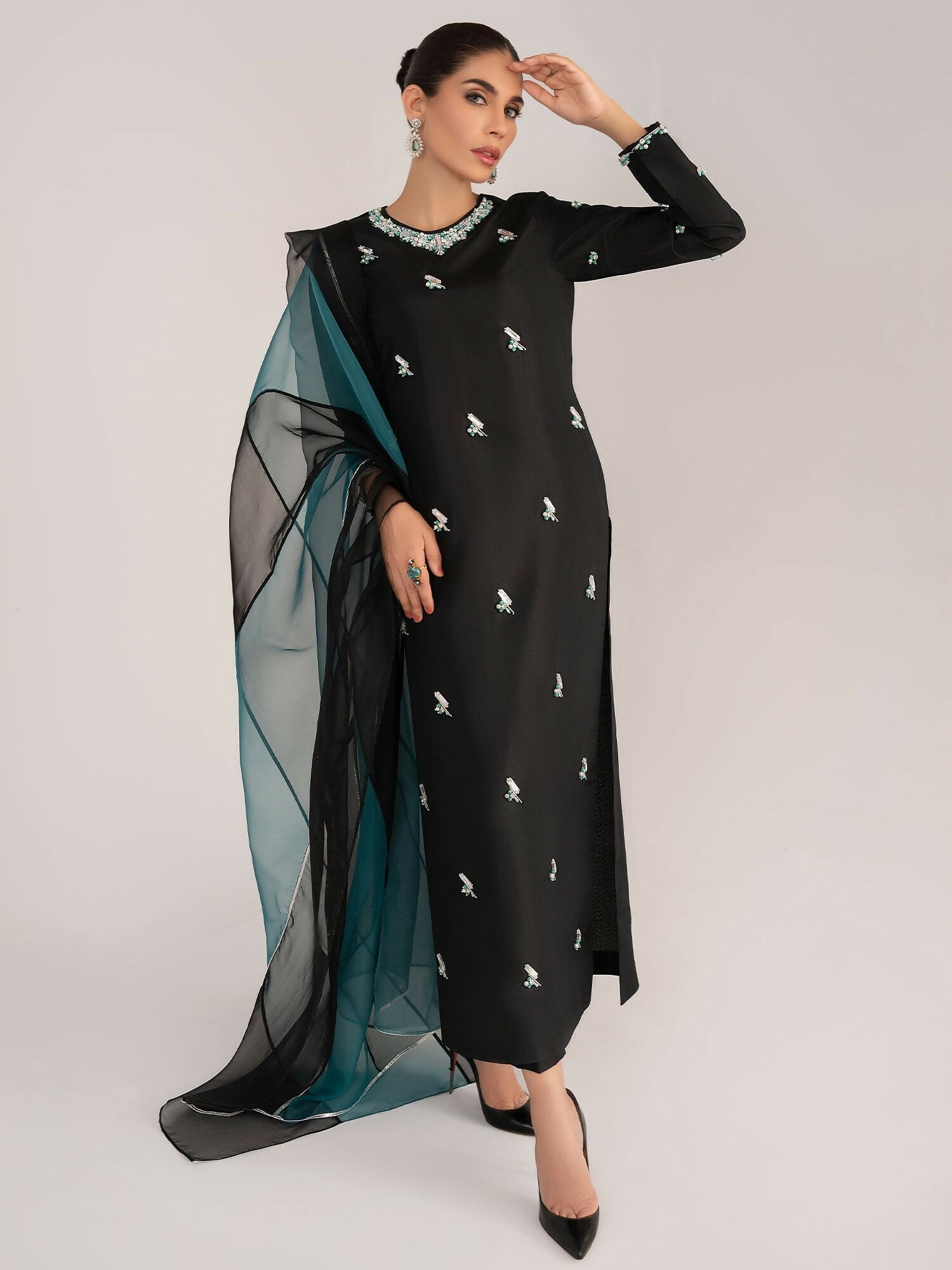 Allure By IH Raw Silk Embellished Stitched 3-Piece Suit-Mia