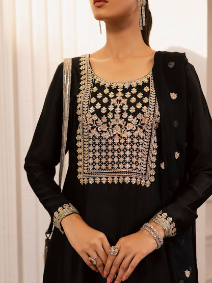 Allure By IH Be-My-Guest Thai Silk Embroidered kaftan Set-Espresso