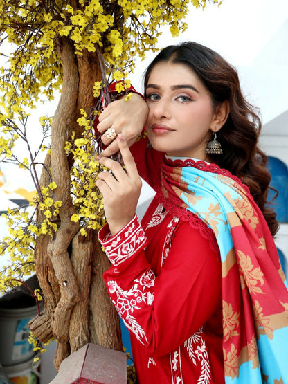 RB Pret & Couture Linen Embroidered Stitched 3-Piece Suit-01