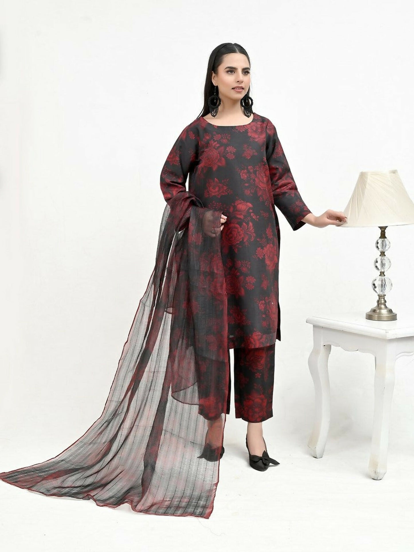 Imran Aftab Valentine's Day Raw Silk Printed Stitched 3-Piece Suit-IAVD 02