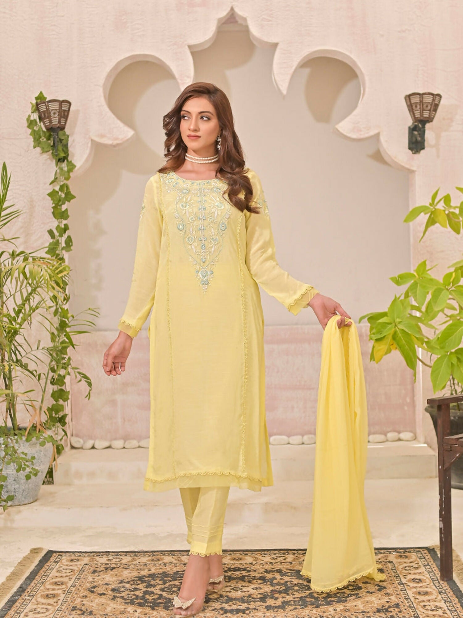 Ruby's Couture Panache Raw Silk Embroidered Stitched 3-Piece Suit-Mehrmah