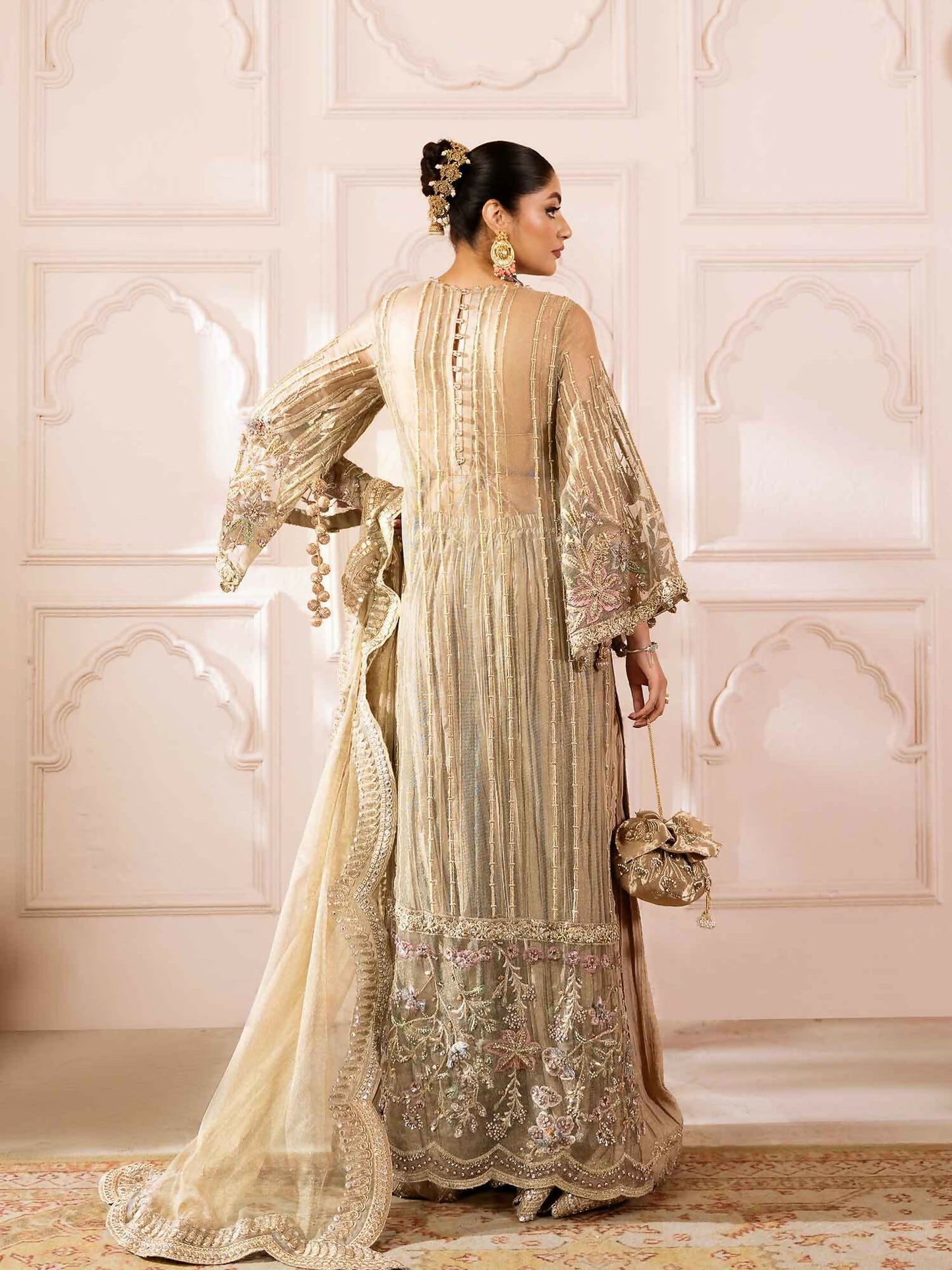 Shiza Hassan Shehnai Zari Net Embroidered Stitched 4-Piece Suit-Inza