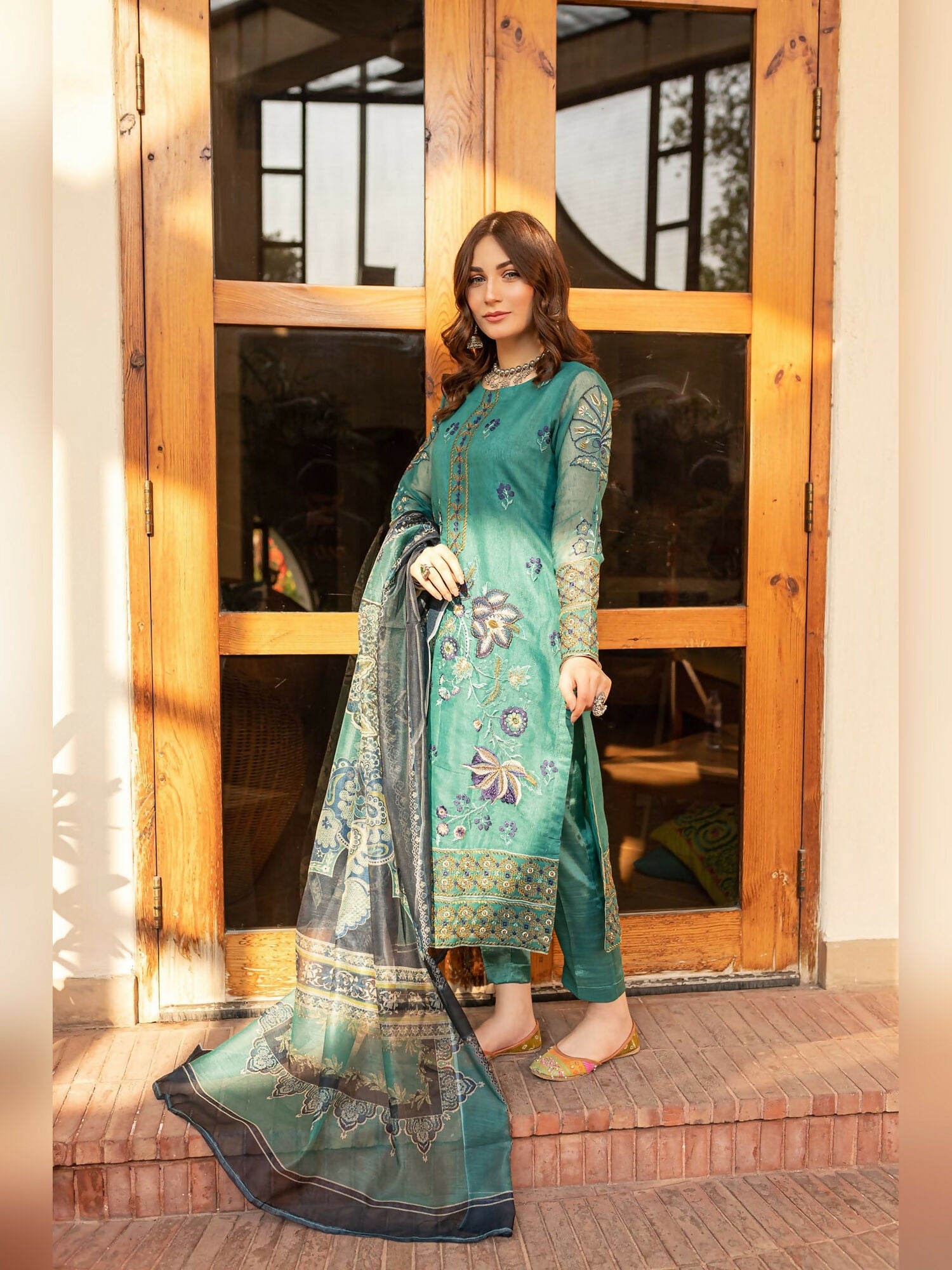 Panache Apparel Organza Net Embroidered Stitched Suit-Misty