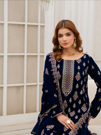 Noori Velvet Embroidered Unstitched 3-Piece Suit