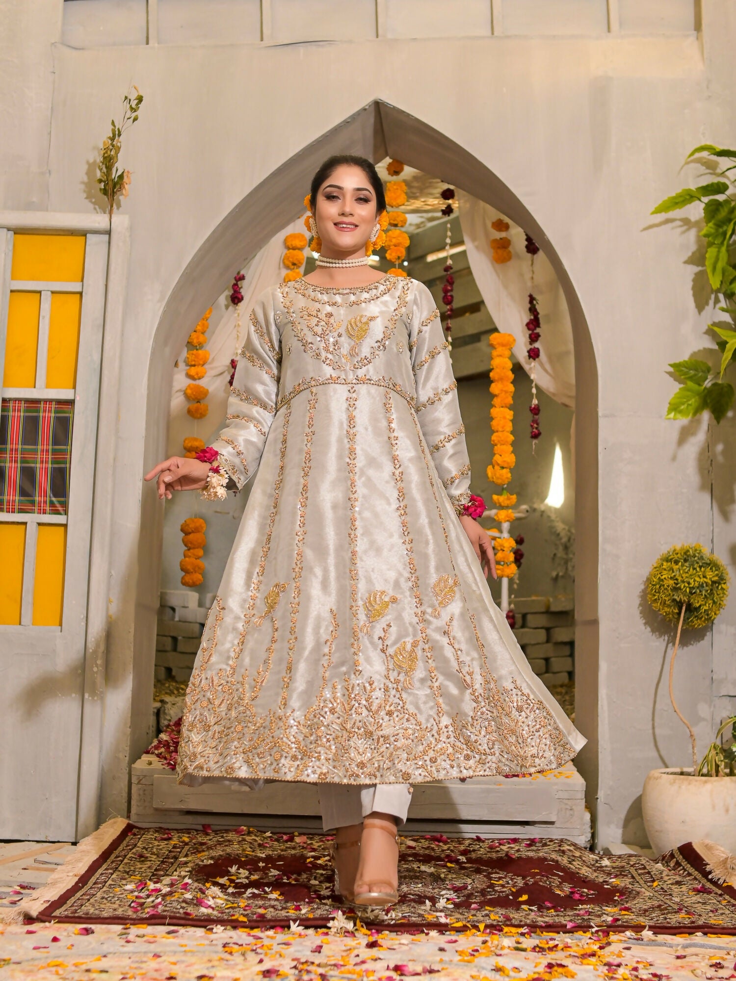 Ruby's Couture Poshak Plain Tissue Embellished Stitched 3-Piece Suit-Deewani