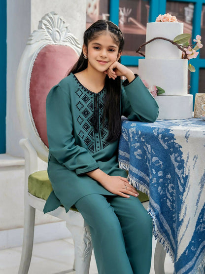 Velvour Girls Cotton Embroidered Stitched 2-Piece Suit-VG125-C