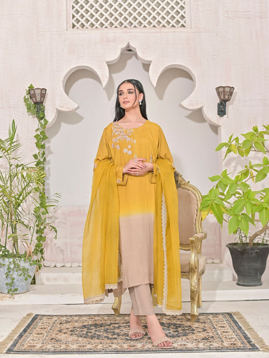 Ruby's Couture Shireen Raw Silk Embellished Stitched 3-Piece Suit-Intiha-e-Hussun