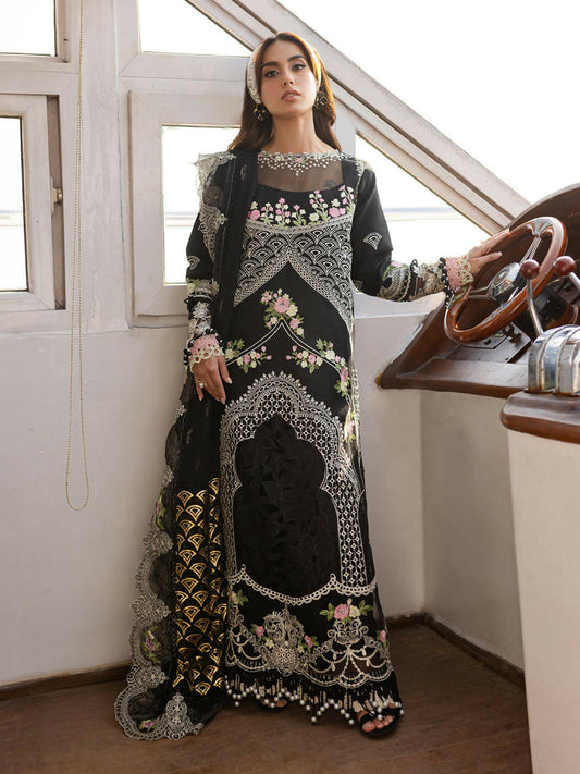 Parishay embroidered lawn front with intricate neckline and borders – stitched 3-piece suit