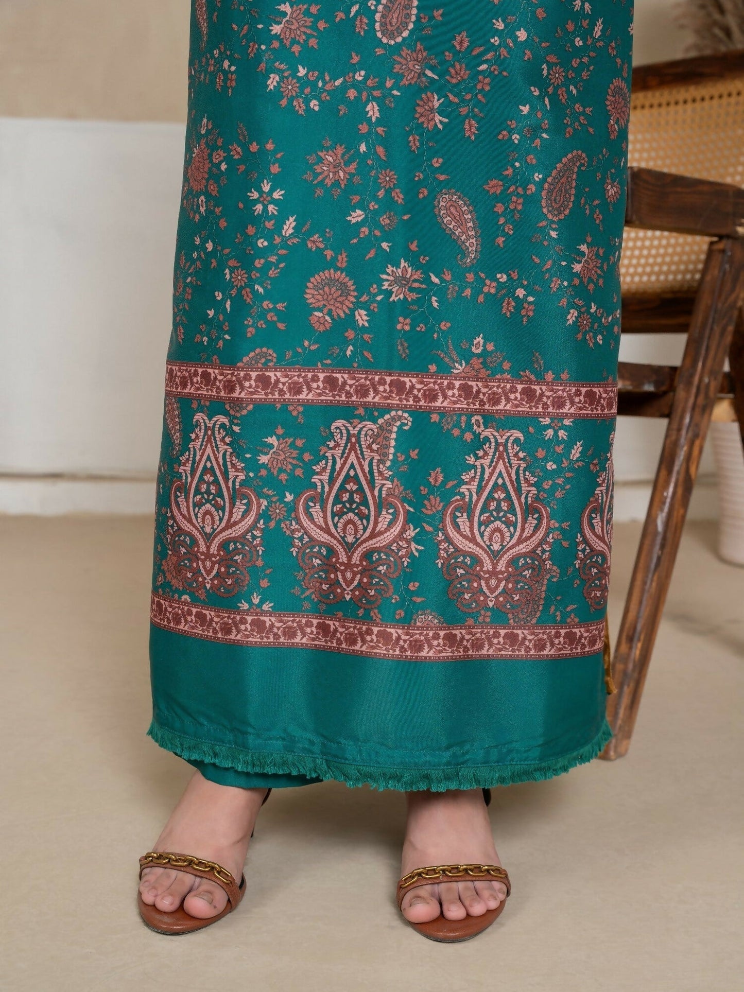 Stylish Collection Amaya Pret Silk Grip Printed Stitched 2-Piece Suit-Morni Green