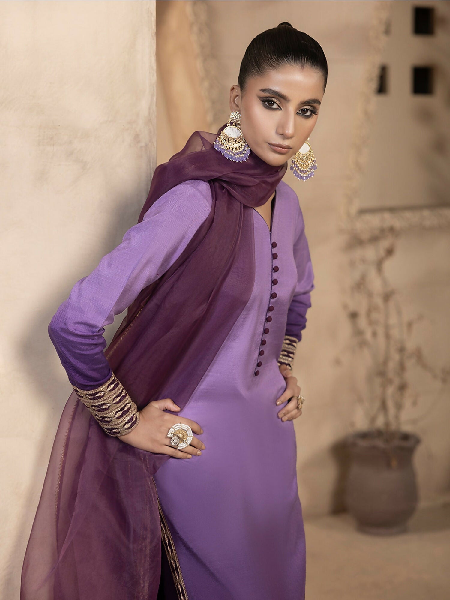 Hemstitch Raw Silk Stitched 3-Piece Suit-Raania