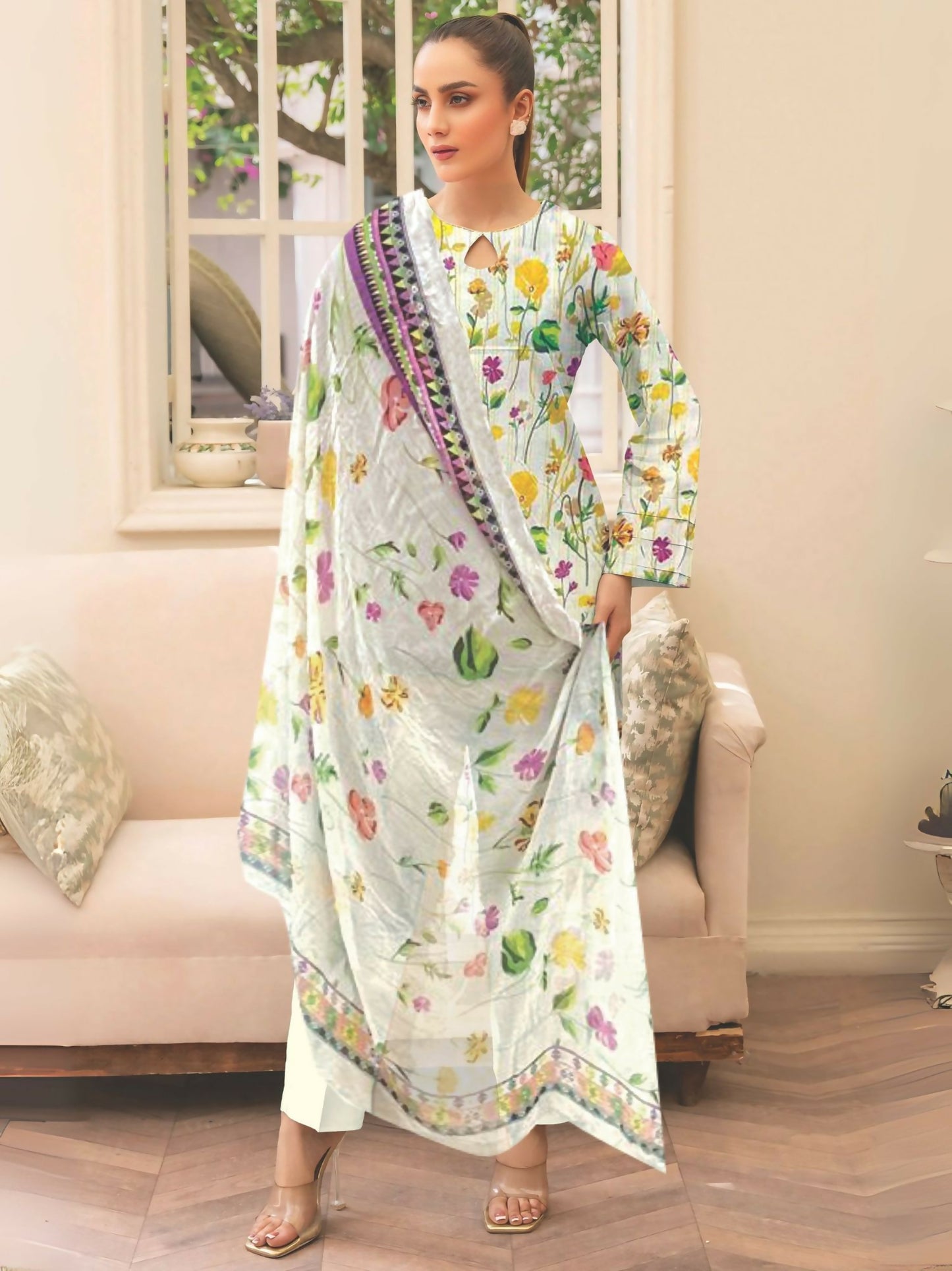 Cross Sketch Lawn Printed Unstitched 2-Piece Suit-Naina