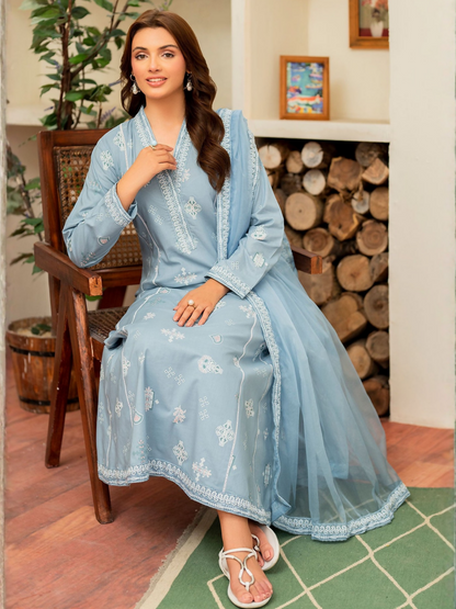 Panache Apparel Daily Essentials RTW Karandi Embroidered Stitched 3-Piece Suit-Prism