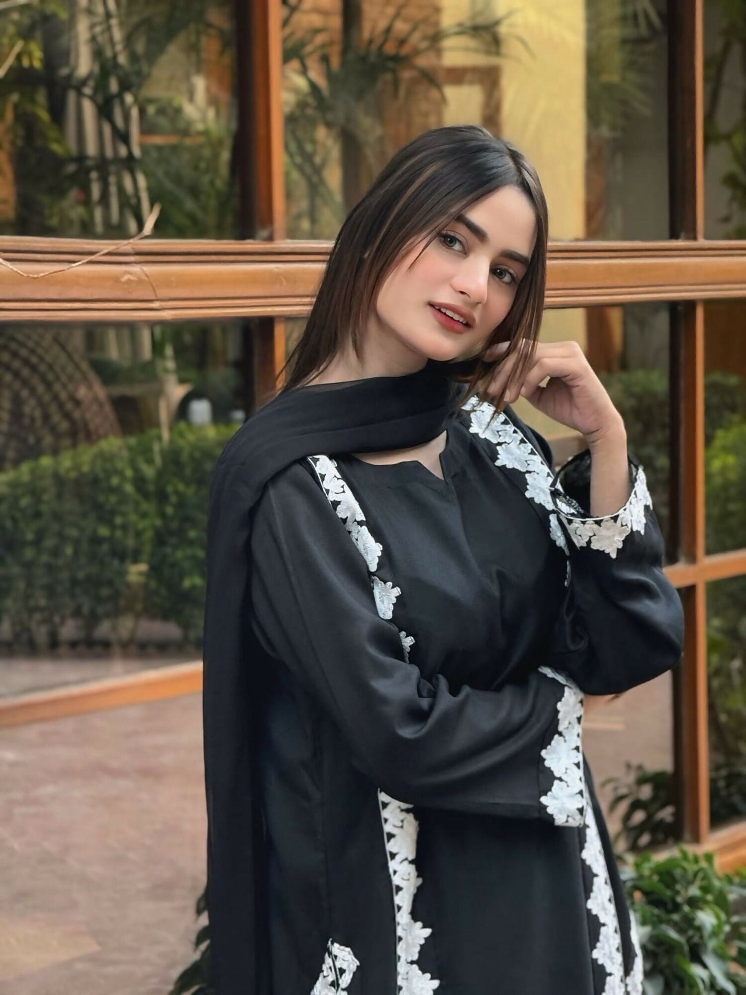 Tawakal Closet Linen Embroidered Stitched 3-Piece Suit-Blackish